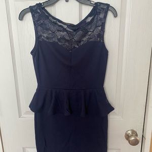Soprano Navy Lace Peplum Dress
